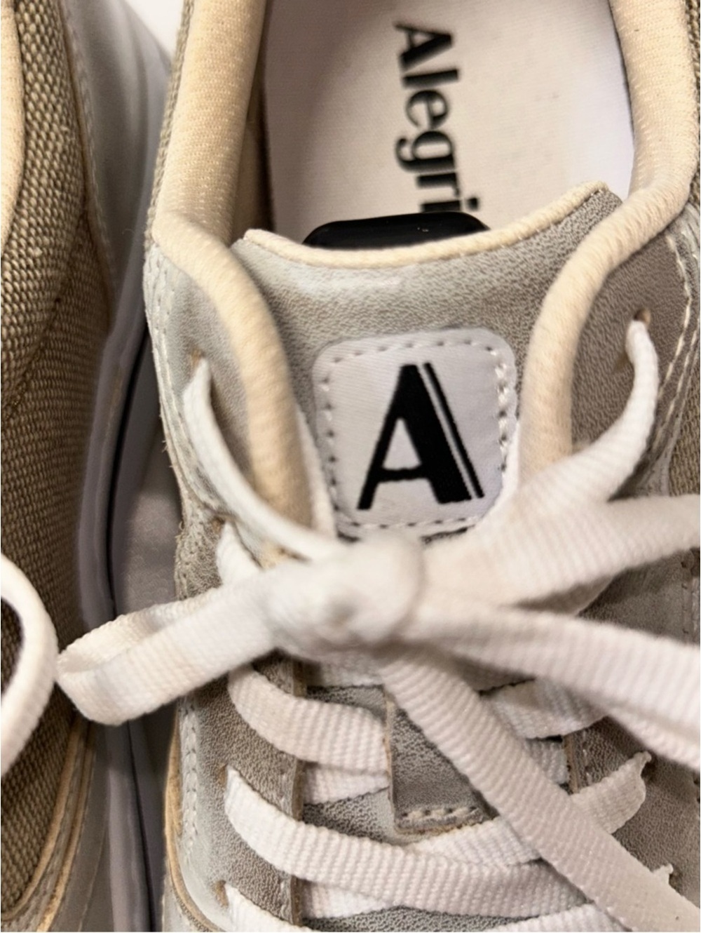 Alegria ALY 6381 Women's Taupe & White Leather & Canvas Sneakers | Size EU 39